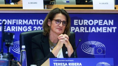 La vicepresidenta tercera, Teresa Ribera, en su examen en el Parlamento Europeo