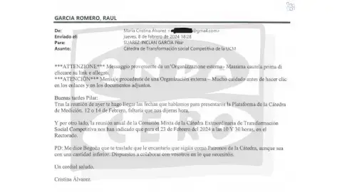 Una asesora de Moncloa señaló a Reale el interés de Begoña Gómez en que siguiera patrocinando la cátedra: "Le encantaría" Una asesora de Moncloa señaló a Reale el interés de Begoña Gómez en que siguiera patrocinando la cátedra: "Le encantaría"