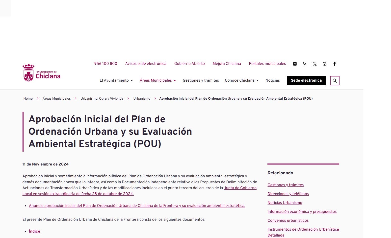 Ya se puede consultar el expediente del POU de Chiclana en la web municipal y en el Portal de Transparencia Ya se puede consultar el expediente del POU de Chiclana en la web municipal y en el Portal de Transparencia