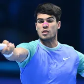 Carlos Alcaraz, en su partido de las ATP Finals. Carlos Alcaraz, en su partido de las ATP Finals.