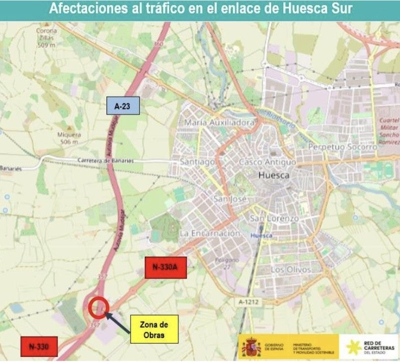 Las obras del viaducto en el enlace Huesca Sur de la A-23 dejarán nuevas afecciones al tráfico Las obras del viaducto en el enlace Huesca Sur de la A-23 dejarán nuevas afecciones al tráfico