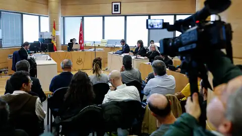 Varios de los 21 acusados de causar desórdenes y de enfrentarse a la Policía durante el 'Rodea el Congreso' del 25 de septiembre de 2012, durante el juicio que tiene lugar este lunes Varios de los 21 acusados de causar desórdenes y de enfrentarse a la Policía durante el 'Rodea el Congreso' del 25 de septiembre de 2012, durante el juicio que tiene lugar este lunes