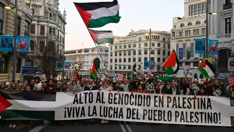 Manifestantes en Madrid en favor de la libertad del pueblo de Palestina Manifestantes en Madrid en favor de la libertad del pueblo de Palestina