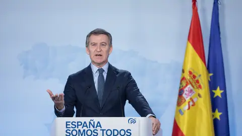 El presidente del Partido Popular, Alberto Núñez Feijóo, en una rueda de prensa El presidente del Partido Popular, Alberto Núñez Feijóo, en una rueda de prensa