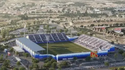 Recreación del futo estadio modular que se construirá en el parking Norte de la Expo Recreación del futo estadio modular que se construirá en el parking Norte de la Expo