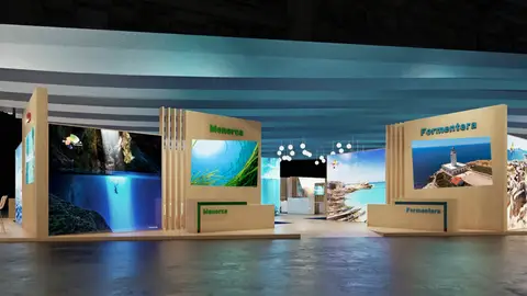 Diseño del stand turístico de Baleares, inspirado en el agua y sus ecosistemas Diseño del stand turístico de Baleares, inspirado en el agua y sus ecosistemas