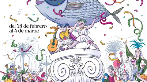 La sardina y Rómulo y Remo protagonizan el cartel del Carnaval Romano de Mérida, realizado por Manuel Acedo La sardina y Rómulo y Remo protagonizan el cartel del Carnaval Romano de Mérida, realizado por Manuel Acedo