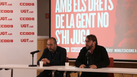 Javier Pacheco, secretari general de CCOO, i Camil Ros, el seu hom&ograve;leg a la UGT