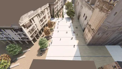 Imagen simulada de la reurbanización del entorno de la basílica de Santa María de Elche que se ha proyectado. Imagen simulada de la reurbanización del entorno de la basílica de Santa María de Elche que se ha proyectado.