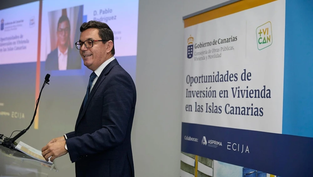 El consejero de Obras Públicas, Vivienda y Movilidad de Canarias, Pablo Rodríguez, en unas jornadas sobre 'Oportunidades de Inversión en Vivienda en las Islas Canarias' en Madrid El consejero de Obras Públicas, Vivienda y Movilidad de Canarias, Pablo Rodríguez, en unas jornadas sobre 'Oportunidades de Inversión en Vivienda en las Islas Canarias' en Madrid