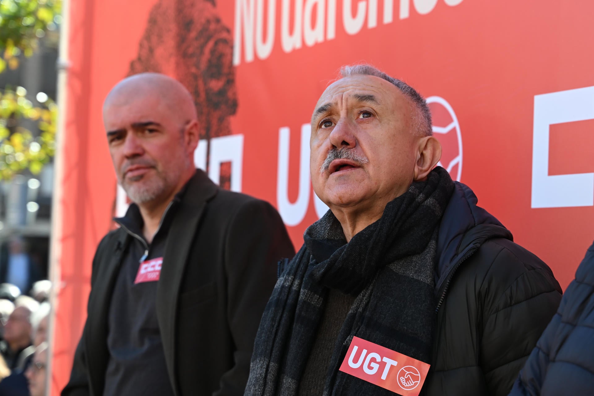 Unai Sordo y Pepe Álvarez durante la manifestación de los sindicatos contra el voto en contra al decreto ómnibus Unai Sordo y Pepe Álvarez durante la manifestación de los sindicatos contra el voto en contra al decreto ómnibus