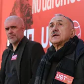 Unai Sordo y Pepe Álvarez durante la manifestación de los sindicatos contra el voto en contra al decreto ómnibus Unai Sordo y Pepe Álvarez durante la manifestación de los sindicatos contra el voto en contra al decreto ómnibus