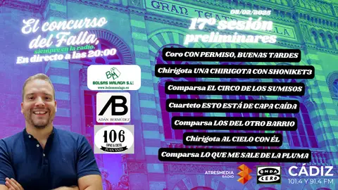 COAC 2025: quién actúa hoy 8 de febrero en la sesión de preliminares del Carnaval de Cádiz COAC 2025: quién actúa hoy 8 de febrero en la sesión de preliminares del Carnaval de Cádiz