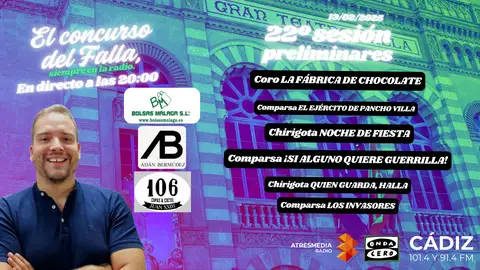 COAC 2025: quién canta hoy 13 de febrero en la sesión de preliminares del Carnaval de Cádiz COAC 2025: quién canta hoy 13 de febrero en la sesión de preliminares del Carnaval de Cádiz