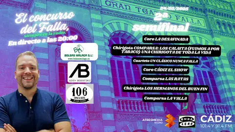 COAC 2025: quién actúa en la segunda semifinal del Concurso Oficial de Agrupaciones del Carnaval de Cádiz 2025 COAC 2025: quién actúa en la segunda semifinal del Concurso Oficial de Agrupaciones del Carnaval de Cádiz 2025