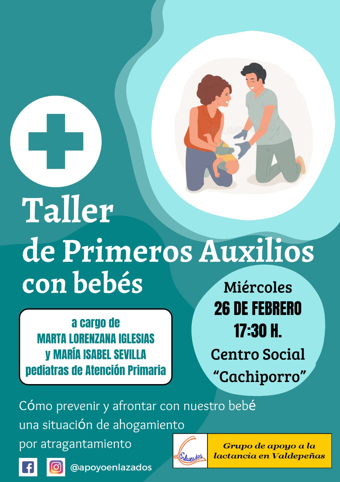 Enlazados, Valdepeñas. Taller de primeros auxilios en atragantamientos y asfixias con bebés y niños Enlazados, Valdepeñas. Taller de primeros auxilios en atragantamientos y asfixias con bebés y niños