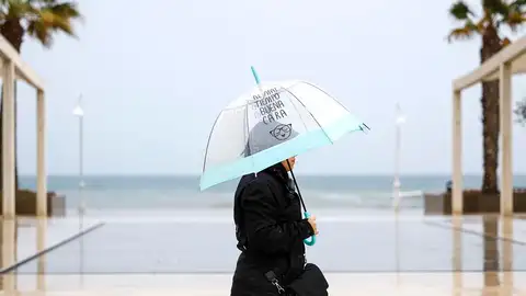 Un mujer se protege de la lluvia con su paraguas. Un mujer se protege de la lluvia con su paraguas.