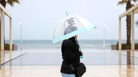 Una mujer se protege con un paraguas de la lluvia Una mujer se protege con un paraguas de la lluvia