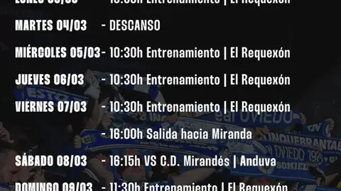 03-03-2025 Plan de trabajo semanal del Real Oviedo del 3 al 8 de marzo 03-03-2025 Plan de trabajo semanal del Real Oviedo del 3 al 8 de marzo