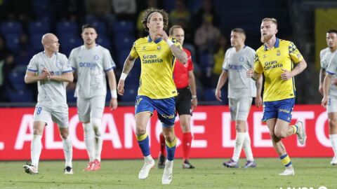 Celebraci&oacute;n de uno de los goles de Las Palmas al Alav&eacute;s