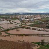 Desbordamiento de la rambla en su unión con el río Jabalón en Torrenueva (Ciudad Real)