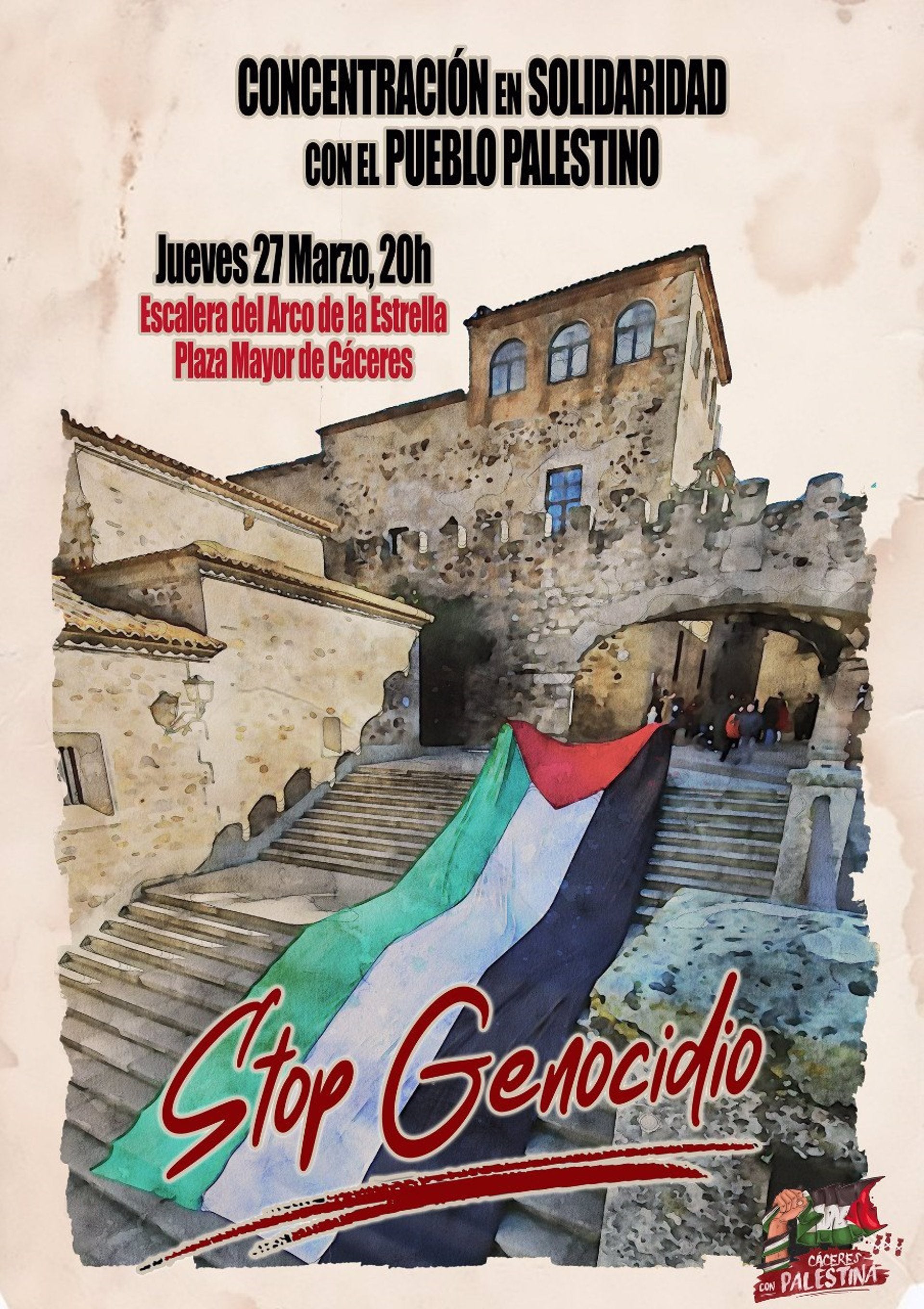 La plataforma Cáceres por Palestina convoca una concentración este jueves en solidaridad con el pueblo palestino La plataforma Cáceres por Palestina convoca una concentración este jueves en solidaridad con el pueblo palestino