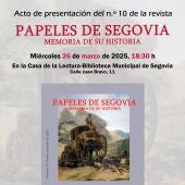 La Casa de la lectura acoge hoy la presentación del décimo número de la revista Papeles de Segovia