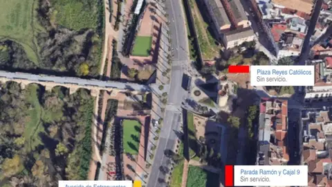 Las obras en la calzada en la plaza Reyes Católicos de Badajoz modificarán el recorrido de varias líneas del bus urbano Las obras en la calzada en la plaza Reyes Católicos de Badajoz modificarán el recorrido de varias líneas del bus urbano