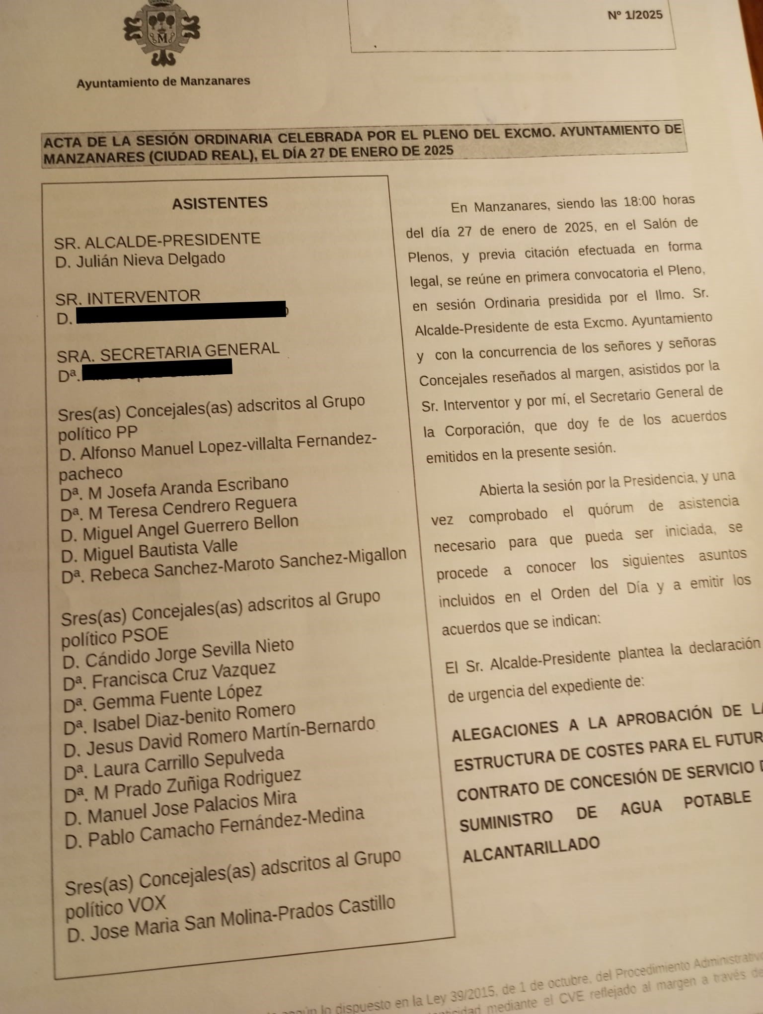 Un acta del Pleno del Ayuntamiento de Manzanares reconoce, por primera vez esta legislatura, al grupo político Vox Un acta del Pleno del Ayuntamiento de Manzanares reconoce, por primera vez esta legislatura, al grupo político Vox