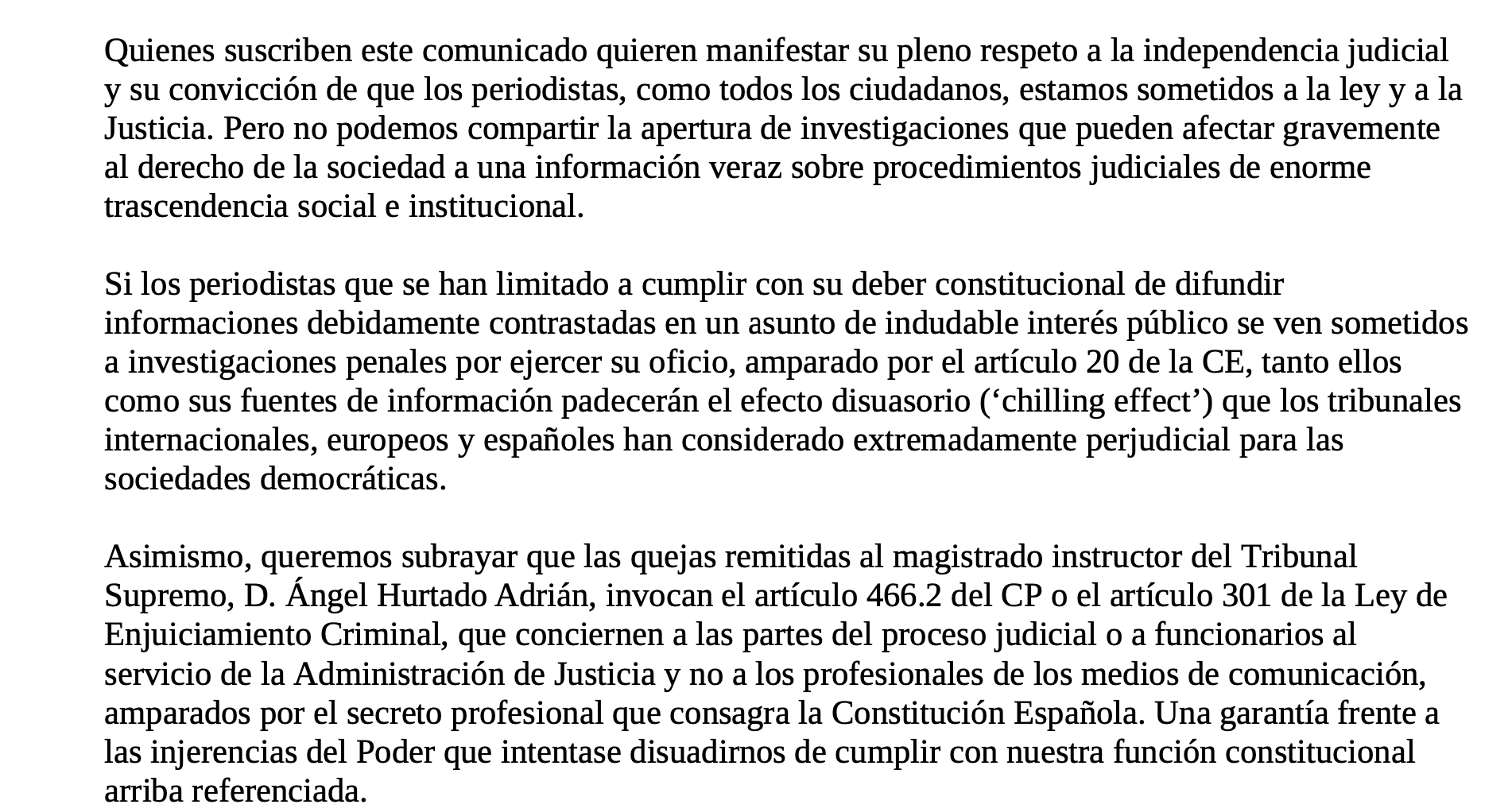 Periodistas de tribunales alertan del daño al derecho a la información veraz tras la imputación de varios compañeros Periodistas de tribunales alertan del daño al derecho a la información veraz tras la imputación de varios compañeros