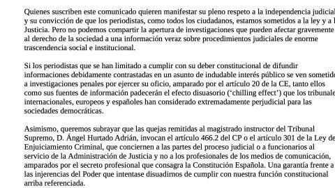 Periodistas de tribunales alertan del daño al derecho a la información veraz tras la imputación de varios compañeros
