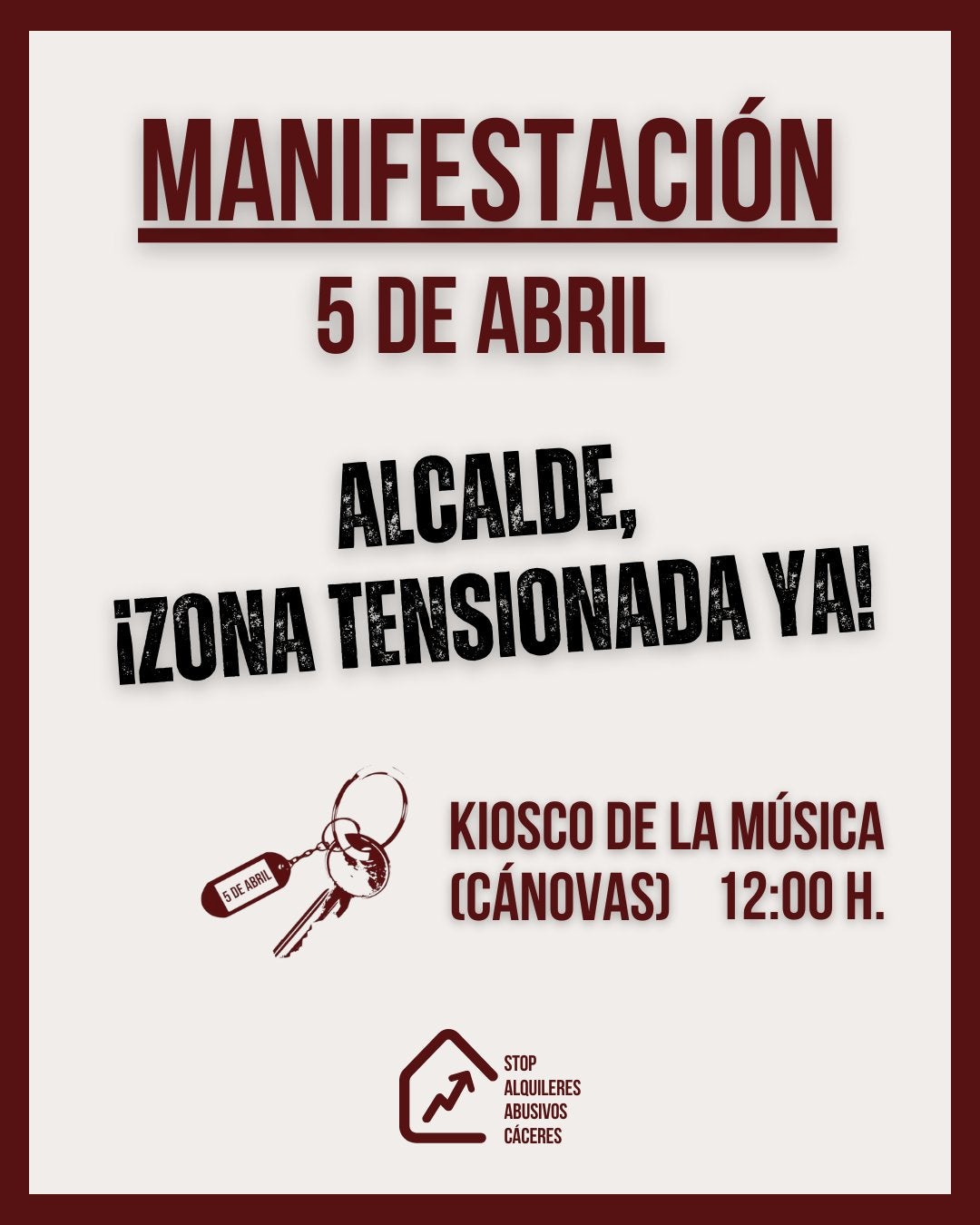 Stop Alquileres Abusivos Cáceres convoca una manifestación este sábado para exigir la declaración de Cáceres como "Zona Tensionada" Stop Alquileres Abusivos Cáceres convoca una manifestación este sábado para exigir la declaración de Cáceres como "Zona Tensionada"