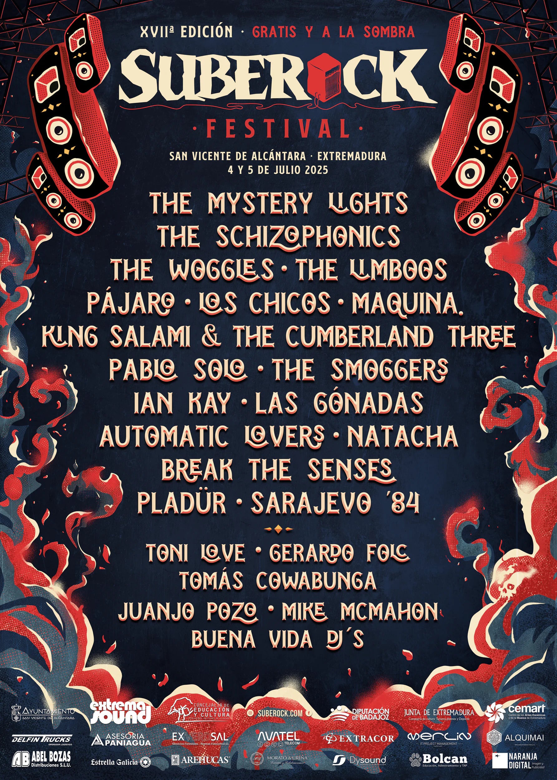 The Mystery Lights, The Woggles, The Limboos, Pájaro, Los Chicos o The Smoggers en el SubeRock 2025 en San Vicente de Alcántara The Mystery Lights, The Woggles, The Limboos, Pájaro, Los Chicos o The Smoggers en el SubeRock 2025 en San Vicente de Alcántara