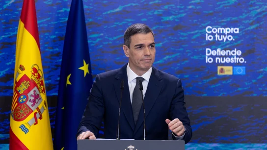 El presidente del Gobierno, Pedro Sánchez, durante una rueda de prensa, en el Complejo de La Moncloa, a 3 de abril de 2025, en Madrid (España) El presidente del Gobierno, Pedro Sánchez, durante una rueda de prensa, en el Complejo de La Moncloa, a 3 de abril de 2025, en Madrid (España)
