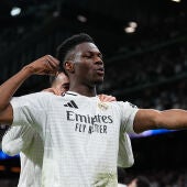 Aurèlien Tchouameni celebra el gol ante la Real Sociedad en la Copa del Rey
