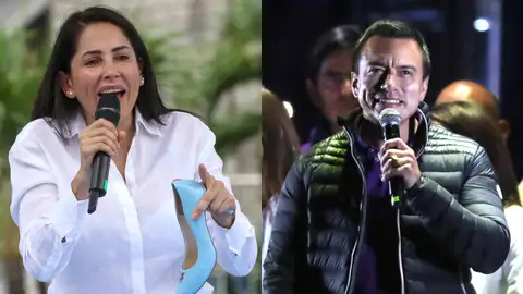 La candidata a la presidencia de Ecuador por el correismo, Luisa González, y al presidente y candidato a la reelección a la presidencia de Ecuador, Daniel Noboa. La candidata a la presidencia de Ecuador por el correismo, Luisa González, y al presidente y candidato a la reelección a la presidencia de Ecuador, Daniel Noboa.