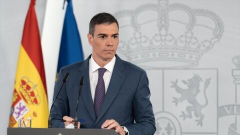 Pedro S&aacute;nchez en una de las comparecencias por el apag&oacute;n
