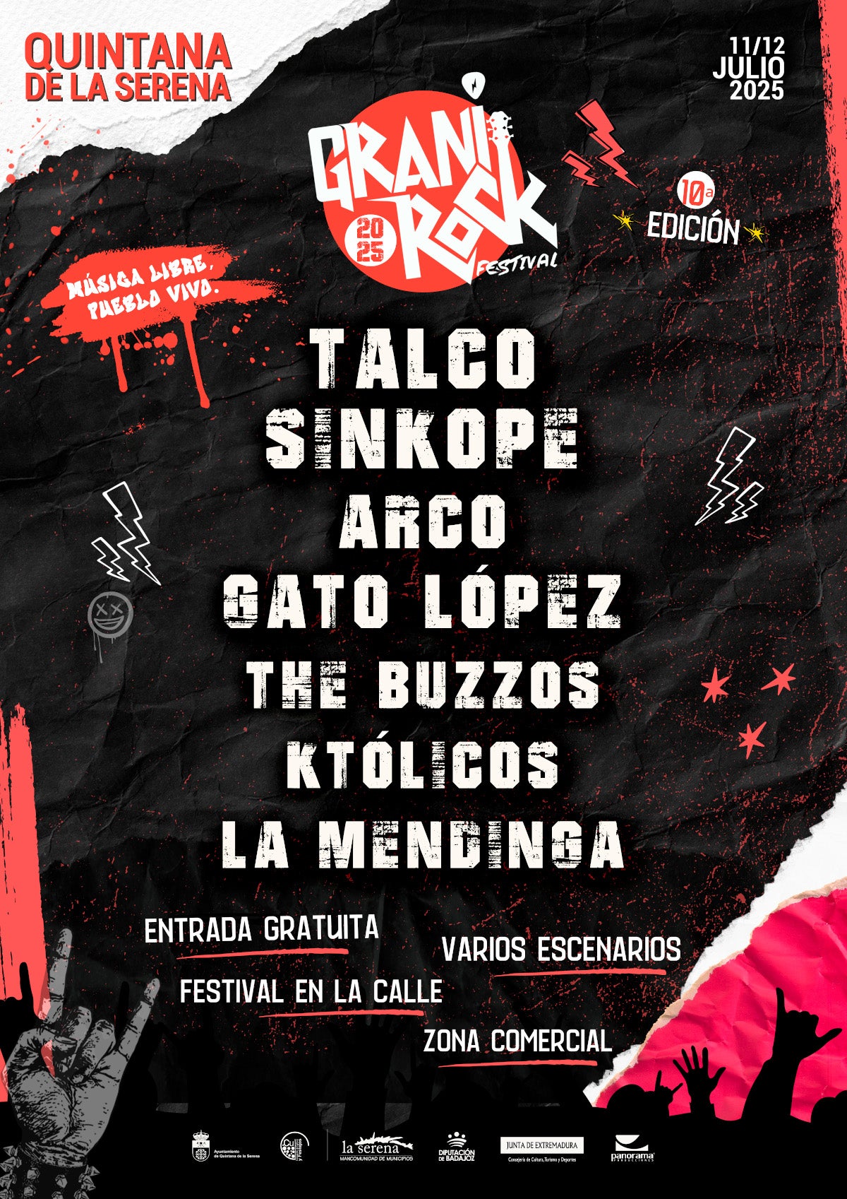 Sínkope, The Buzzos o Talco en la décima edición del Granirock de Quintana de la Serena el 11 y 12 de julio Sínkope, The Buzzos o Talco en la décima edición del Granirock de Quintana de la Serena el 11 y 12 de julio