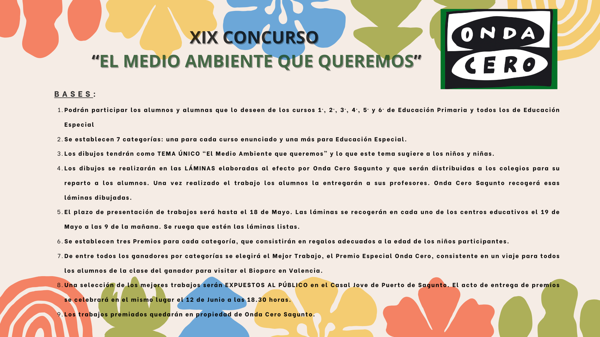 ONDA CERO SAGUNTO PONE EN MARCHA LA 19 EDICIÓN DEL CERTAMEN "EL MEDIO AMBIENTE QUE QUEREMOS" ONDA CERO SAGUNTO PONE EN MARCHA LA 19 EDICIÓN DEL CERTAMEN "EL MEDIO AMBIENTE QUE QUEREMOS"
