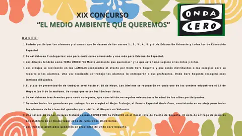 ONDA CERO SAGUNTO PONER EN MARCHA LA 19 EDICIÓN DEL CERTAMEN "EL MEDIO AMNBIENTE QUE QUEREMOS" ONDA CERO SAGUNTO PONER EN MARCHA LA 19 EDICIÓN DEL CERTAMEN "EL MEDIO AMNBIENTE QUE QUEREMOS"