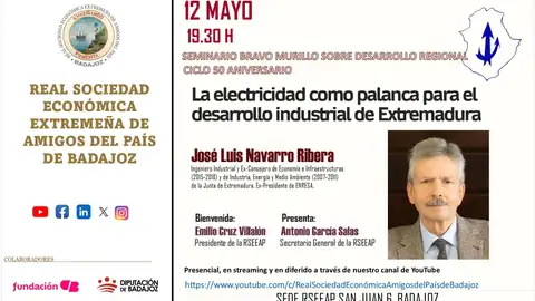 El expresidente de Enresa José Luis Navarro ofrece una charla en Badajoz sobre la electricidad y el desarrollo extremeño El expresidente de Enresa José Luis Navarro ofrece una charla en Badajoz sobre la electricidad y el desarrollo extremeño