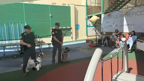 Los agentes junto a los dos canes en el hospital Los agentes junto a los dos canes en el hospital