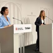 Alícia Romero i Jéssica Albiach durant l'anunci de l'acord