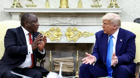 Donald Trump durante su confrontación con el presidente sudafricano Cyril Ramaphosa. Donald Trump durante su confrontación con el presidente sudafricano Cyril Ramaphosa.