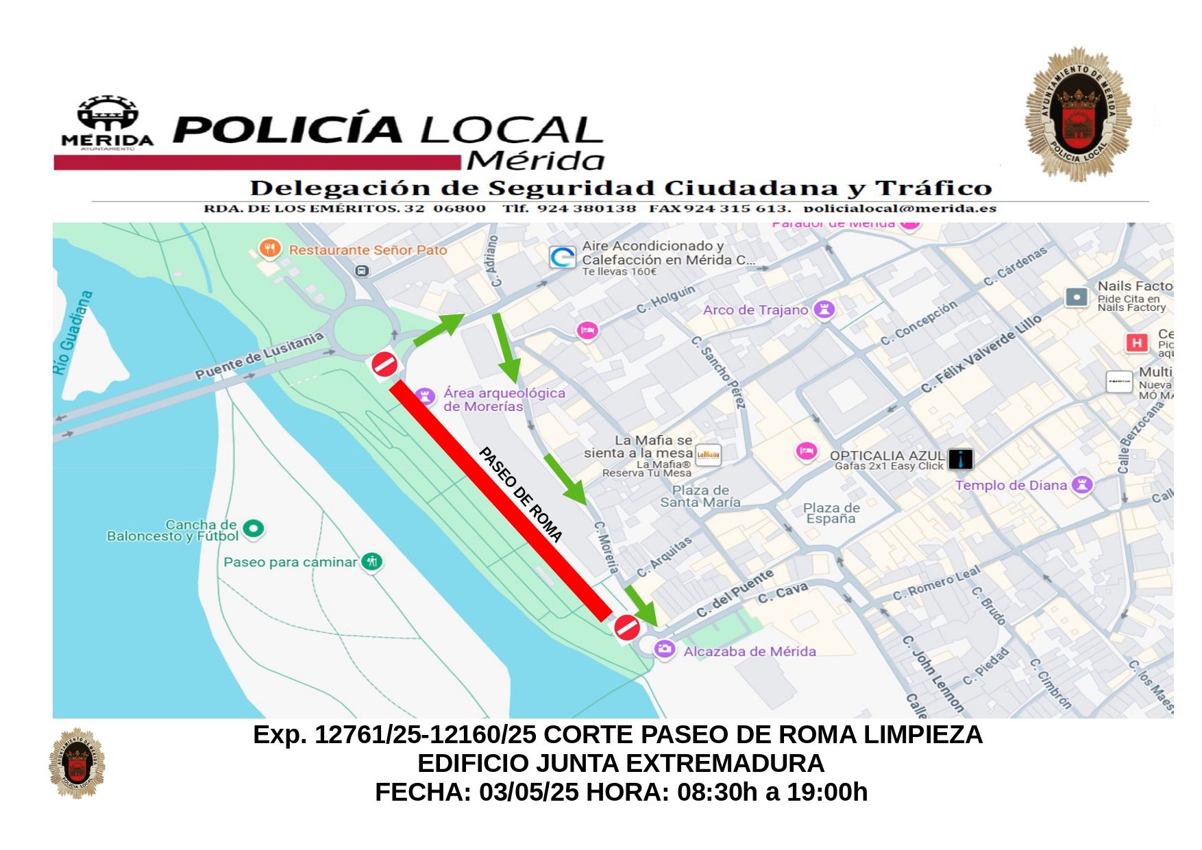Corte de la calle Morerías, el 2 de junio, y paseo de Roma, el 3 de junio, por trabajos de limpieza en el edificio de las consejerías Corte de la calle Morerías, el 2 de junio, y paseo de Roma, el 3 de junio, por trabajos de limpieza en el edificio de las consejerías