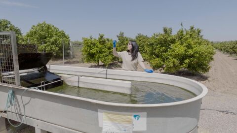 Rebeca Brocal junto al reactor de Frutalga