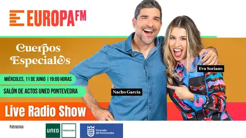 “Cuerpos especiales” llega a Uned Pontevedra para la primera grabación en Galicia del programa de Europa FM Eva Soriano y Nacho García, los conocidos locutores de la cadena musical nacional Europa FM realizarán por primera vez en Galicia la grabación de su programa “Cuerpos Especiales”, que tendrá lugar este miércoles 11 de junio a partir de las 19 horas en el salón de actos de la UNED en Pontevedra.
