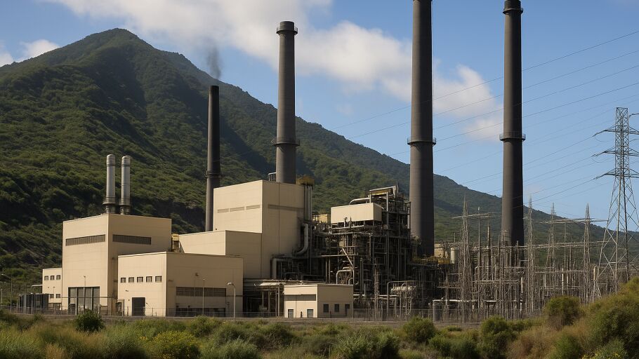 Recreaci&oacute;n por IA de la central el&eacute;ctrica de Los Guinchos (La Palma)