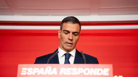 Pedro Sánchez durante la rueda de prensa. Pedro Sánchez durante la rueda de prensa.