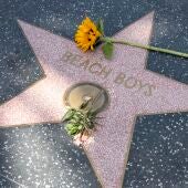 Flores sobre la estrella de los Beach Boys en el Paseo de la Fama de Hollywood, en Los Ángeles, California, EE. UU.
